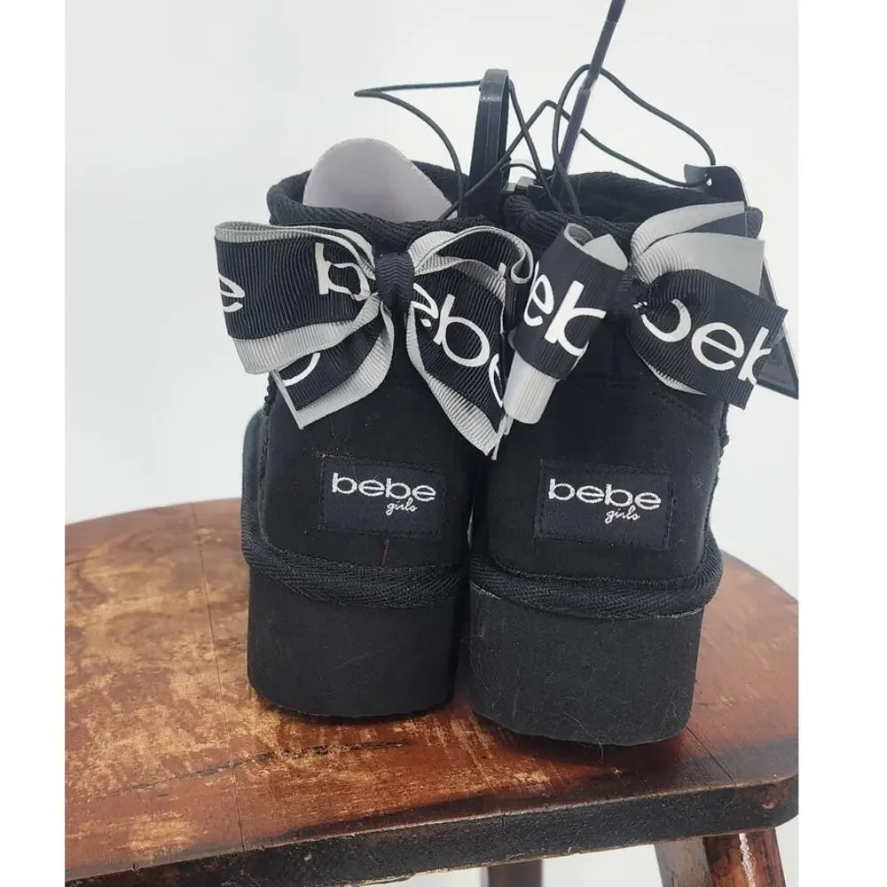 New NWT Girls BEBE Black Mini Ankle Fur Line‎ Booties Size 11